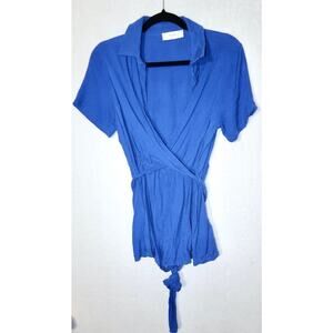 AZOE Viscose Linen Blend Tropical Floral Print Surplice Romper Small